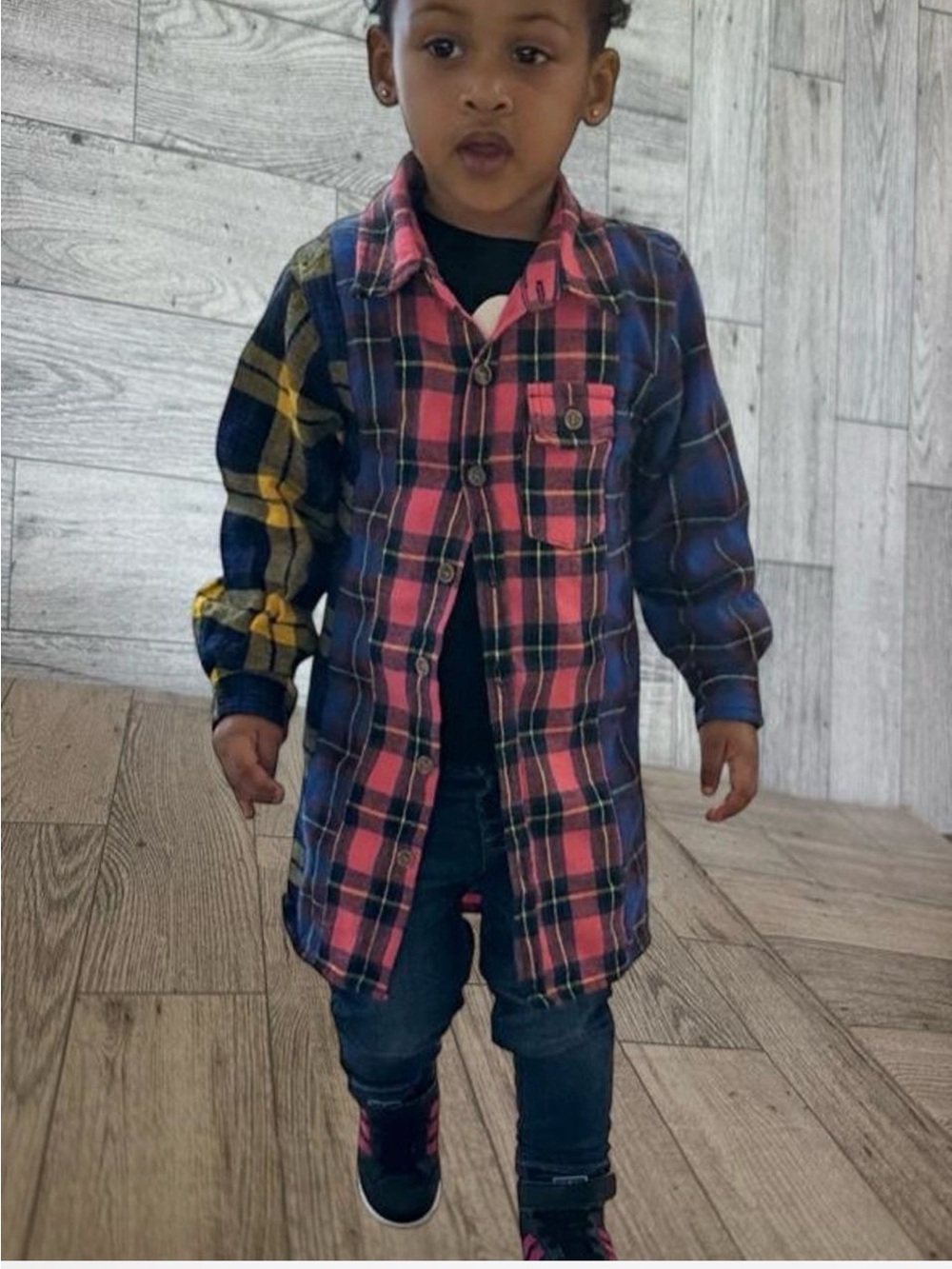 Girls' Multicolor Plaid Button-Front Dress - Pink/Blue/Yellow size 2T